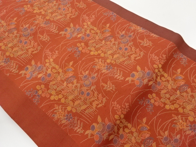 手織り紬秋草模様織出し名古屋帯